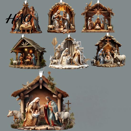 Festive Party Decor Christmas Pendant Ornament Jesus Family Prayer Scene Bright Fine Workmanship Colored Religious Symbol Nativity for Home