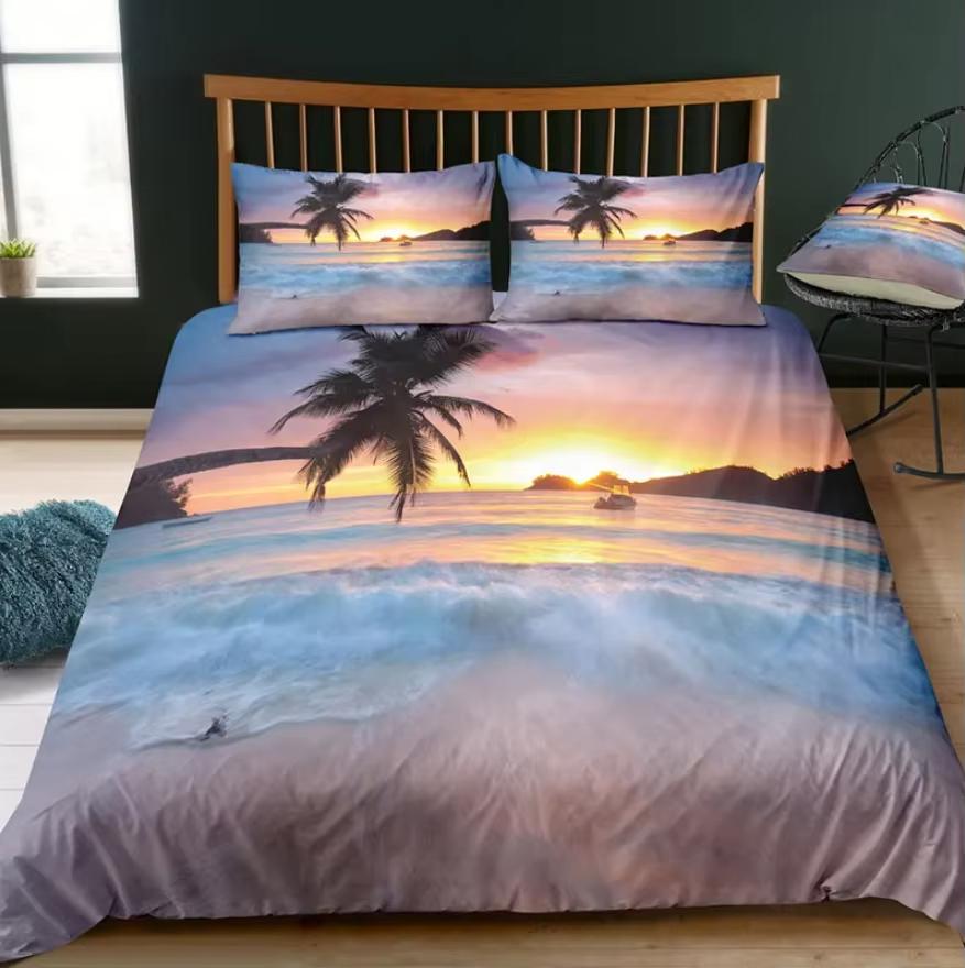 3D Digital Printed Beach Duvet Cover Modern Natural Bedding Set Coconut Grove Summer Bedroom Bed Cover Pillowcase 3-Piece Set
