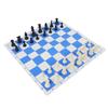 Schachset 42cm Blau und Weiß Aufrollbares PU-Schachbrett 75mm Schachfiguren aus Kunststoff mit Filzunterlage