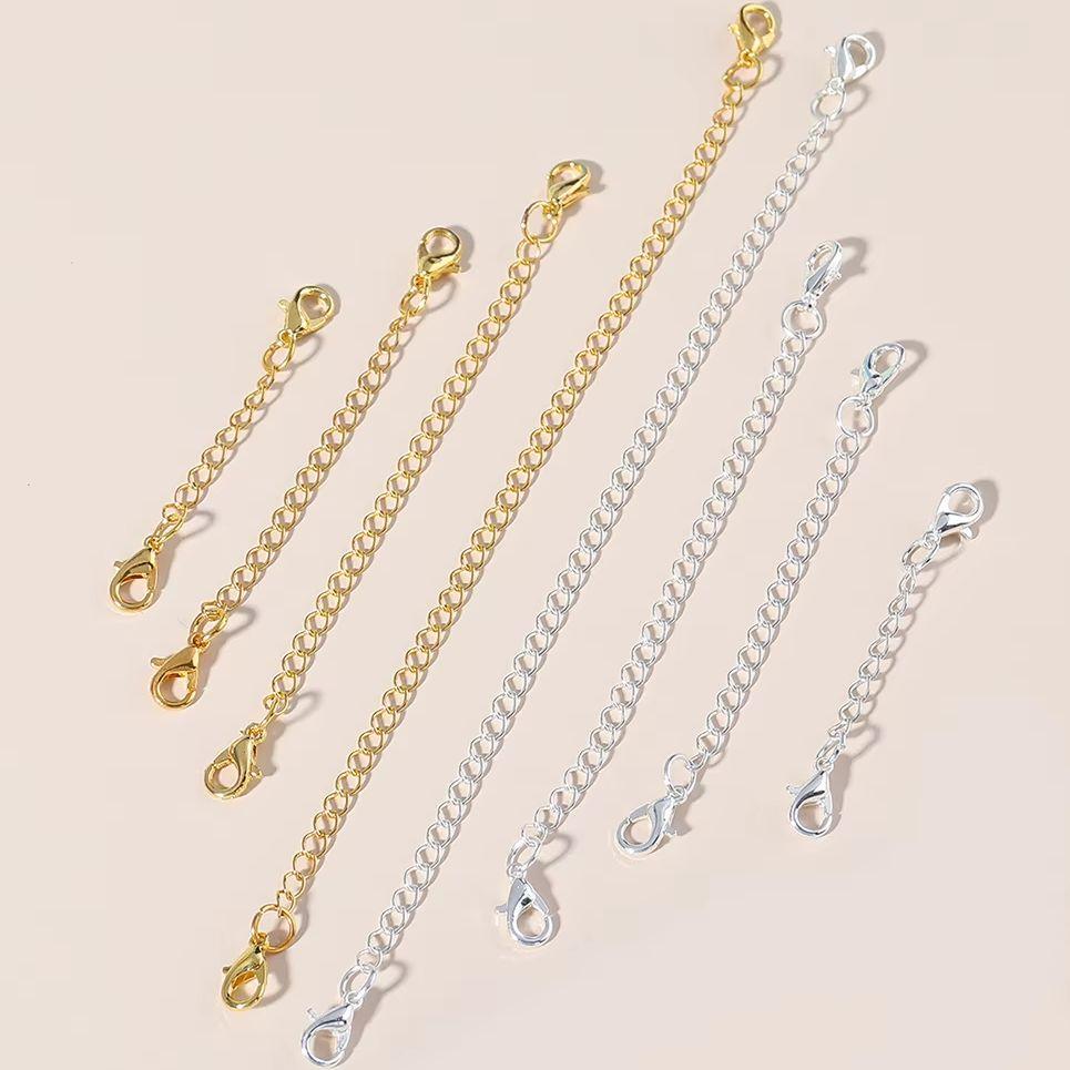 8pcs/set Gold Plated Metal Extension Chains With Lobster Clasps Connector Link Necklace Tail Chains For Jewelry Making Findings