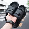 Summer new men's one-word drag men's drag high-end leather fashion outer wear shoes casual beach shoes men's thick soles
