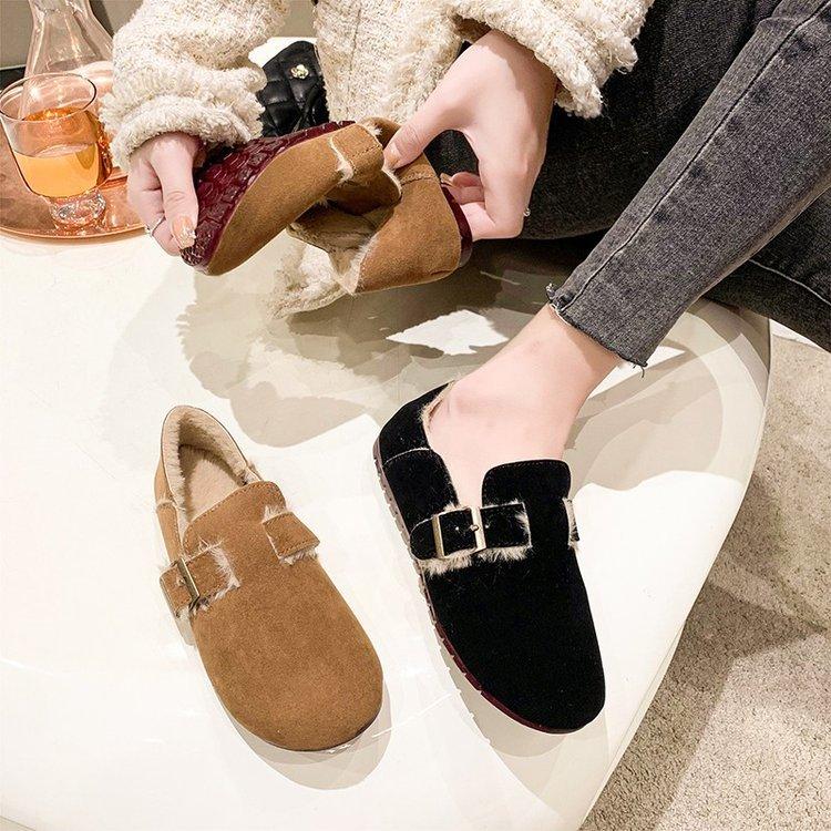 Fleece soft-soled shoes women's retro one-pedal two-wear casual versatile lazy