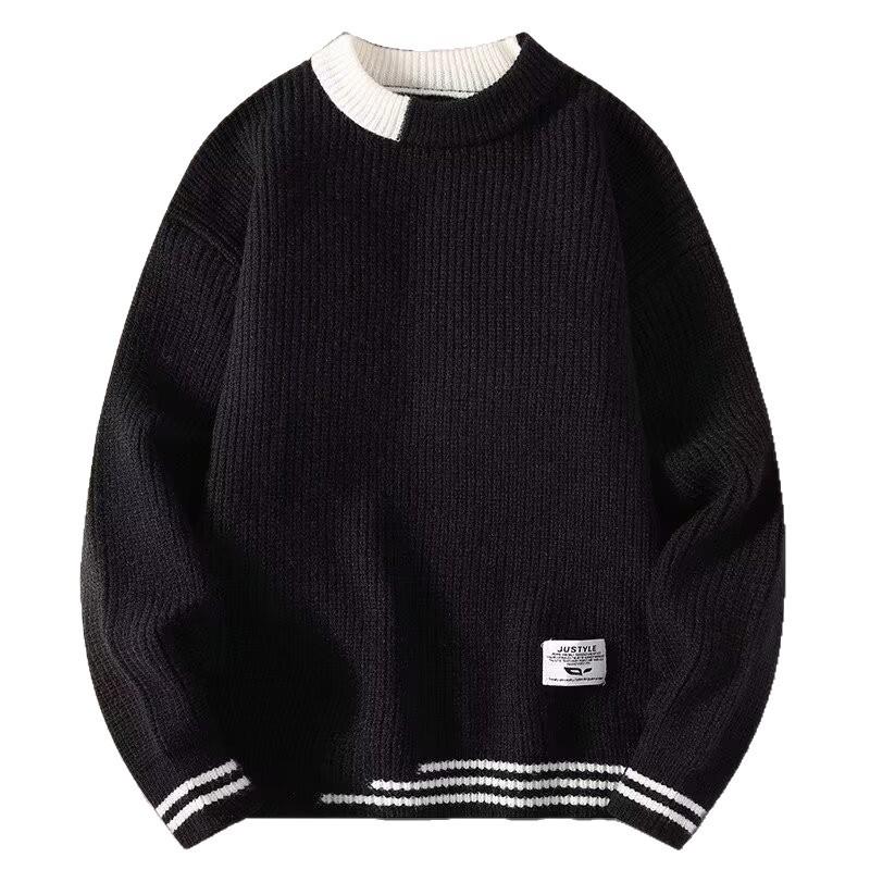 Men's Autumn/Winter Contrast Color Mock Neck Sweater: Trendy, Simple, and Handsome Knit Pullover