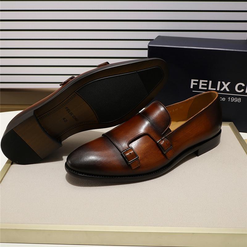 Fashion Fashion Gentleman Leather Men Monk Strap Loafer Shoes Slip On Elegant Men Dress Shoes Black Brown Double Buckle Strap Mens Shoes