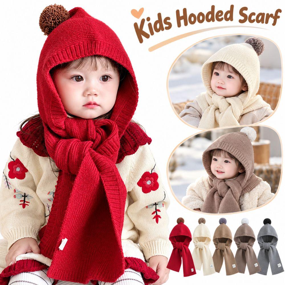 2-in-1 Kids Winter Hat Windproof Ear Protection Hat Cute Knitted Balaclava  Outdoor Wear