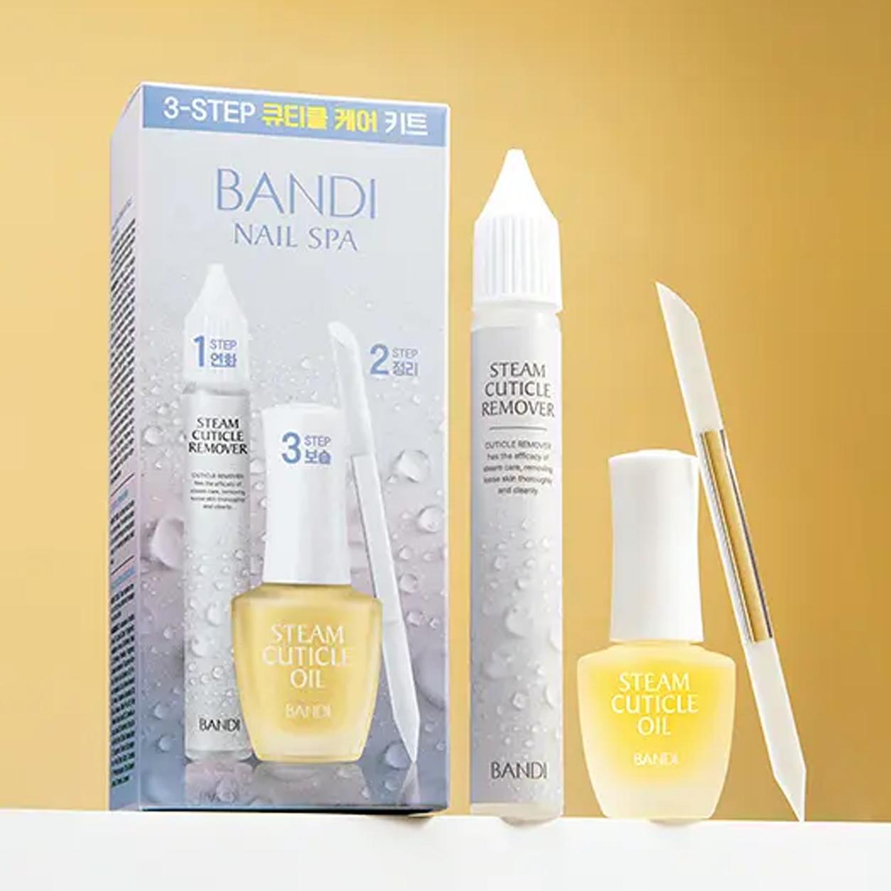 BANDI Steam Cuticle Oil & Cuticle 3-Step Care Kit | Cuticle Remover, Crystal Pusher & Nourishing Oil Set