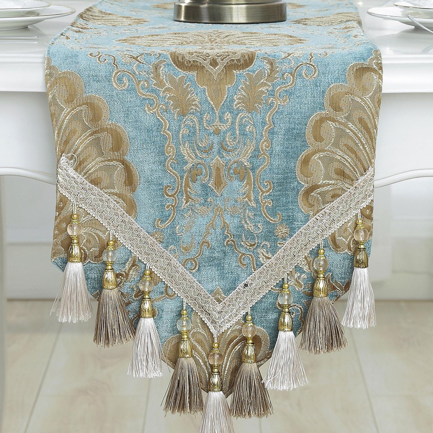 

Modern Floral Luxury Macrame Table Runner Brocade Embroidered Table Decoration Long Strip Tablecloth Dinning/tv/shoe Table Cover Jacquard&33x180cm