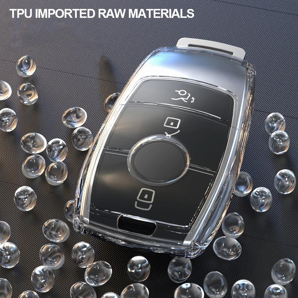 for Mercedes Benz E C S GLC Class E200 E400 E63 W213 S550 S560 C260 A200 Key Shell Protector TPU Transparent Car Key Case Cover