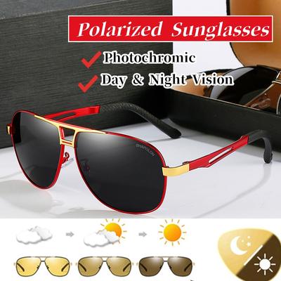New Trendy Men'S Fishing Sunglasses Day Night Vision Driving Glasses Dual-Purpose Photochromic Sun Glasses Uv Shades
