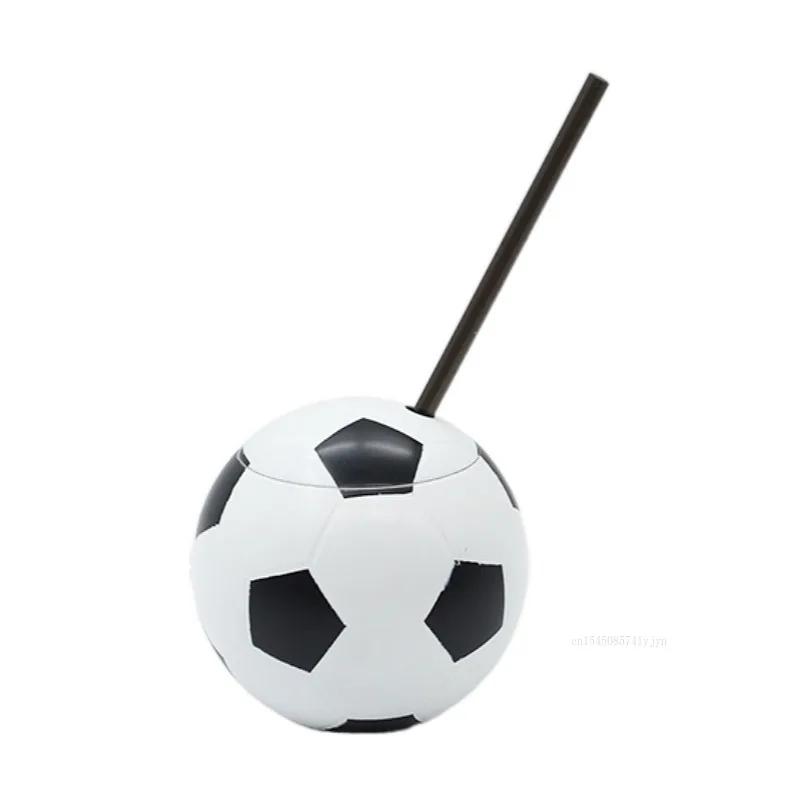 450Ml Plastic Cup Football Basketball Straw Cup Basketball Bottle with Lid and Straw Reusable Sealed for Party Supplies