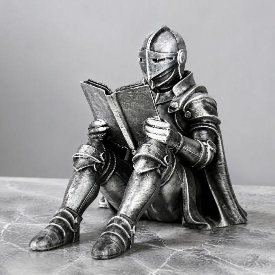 Medieval History Collectible Knight Book Nook Statue, 3D Printed Armored Reading Bookend Figurine, Sophisticated Shelf Decor Retro Gothic Bookshelf