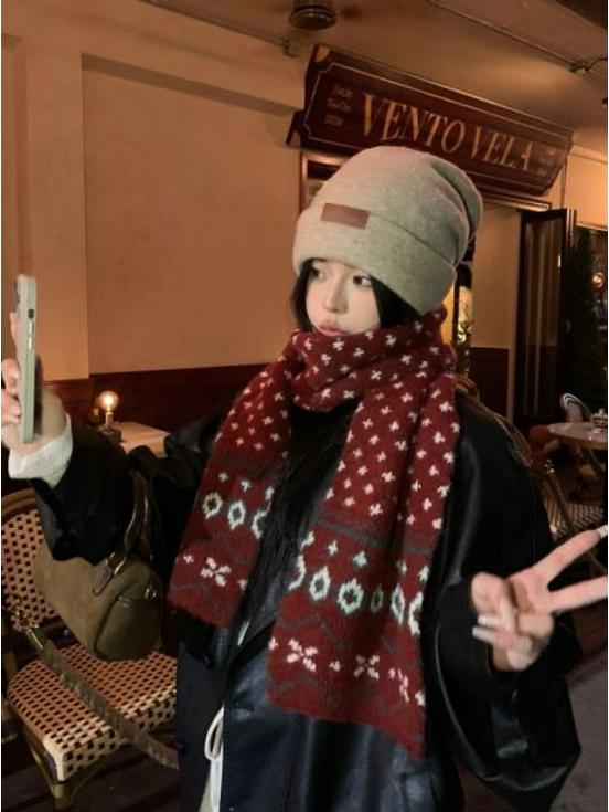 2024 Women's Red Wool Blend Scarf - Warm, Versatile, Christmas Winter Accessory