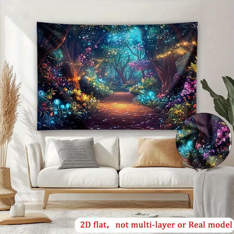 2D Mystical Glowing Forest Tapestry Enchanted Night Path Banner 47.2x31.5inch/120*80cm