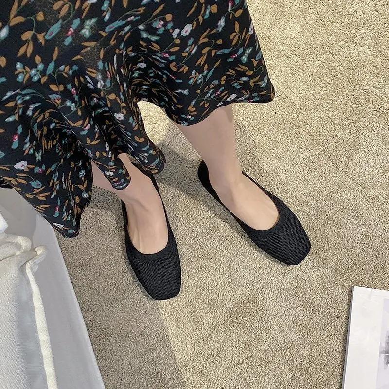 Fashion Stretch Knit Fabric Shoes Spring New Women Flat Heel Anti Skid Ballet Flats Shoes Slip On Breathable Loafer Femalehj89