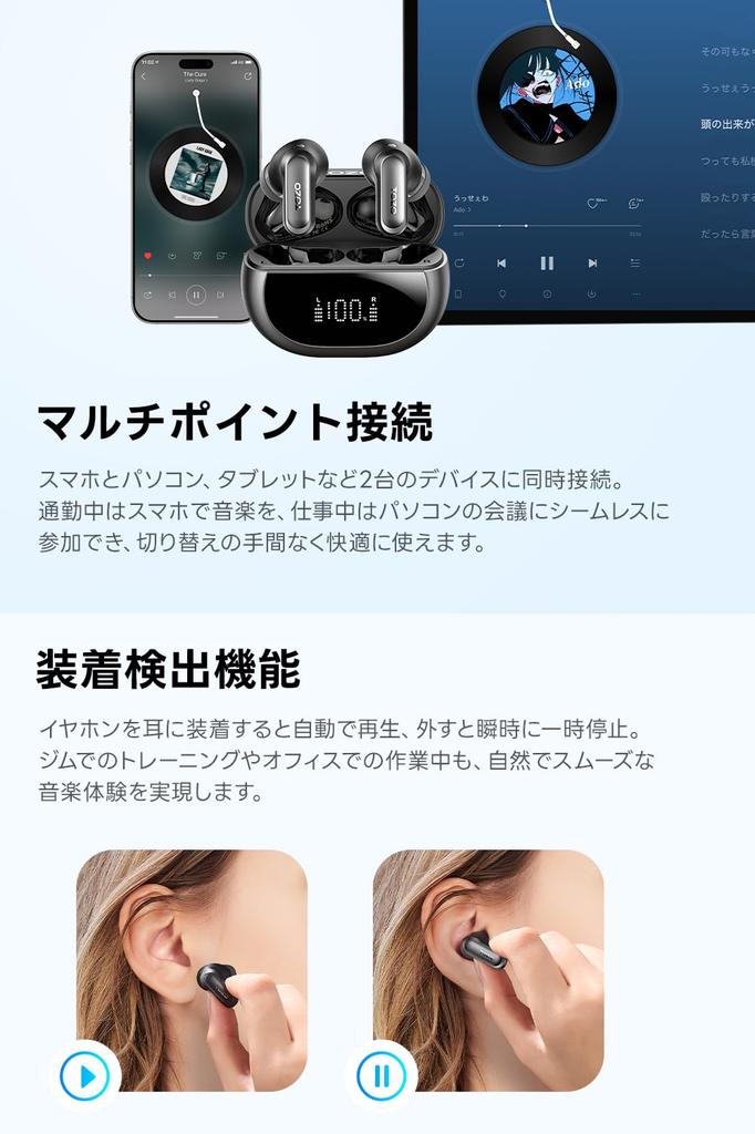 TOZO NC20 Bluetooth Wireless LDAC 3D Wear Active Noise 52dB AI Noise Warm Sound Custom EQ App IPX8 Lightweight per Up to 80 Hours of Wireless Fast