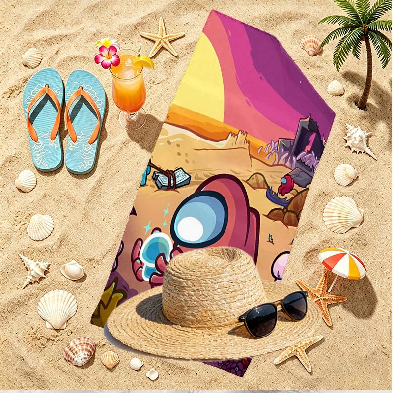 Among Us Print Beach Towel, Versatile Lightweight Absorbent Beach Towel for Pool Surf Yoga Bathroom, Perfect Birthday Holiday Gift