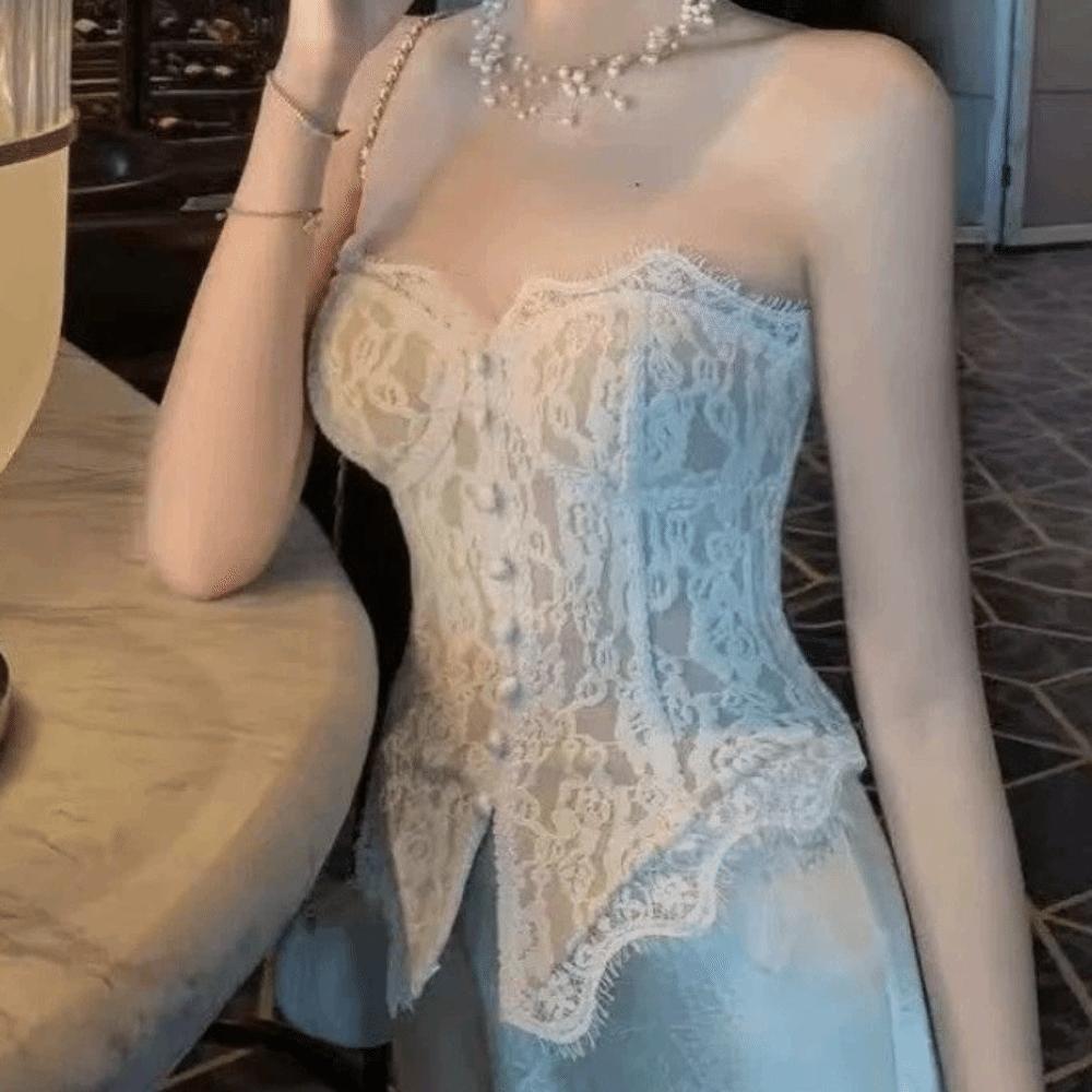Transparent Lace Corset Slim Fit Suspender Vest Spicy Girl Style Crop Tops Ladies