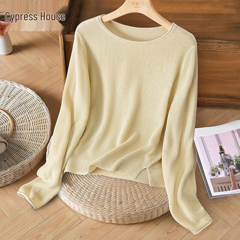 Women s Linen Blend Round Neck Long Sleeve Knit Top M