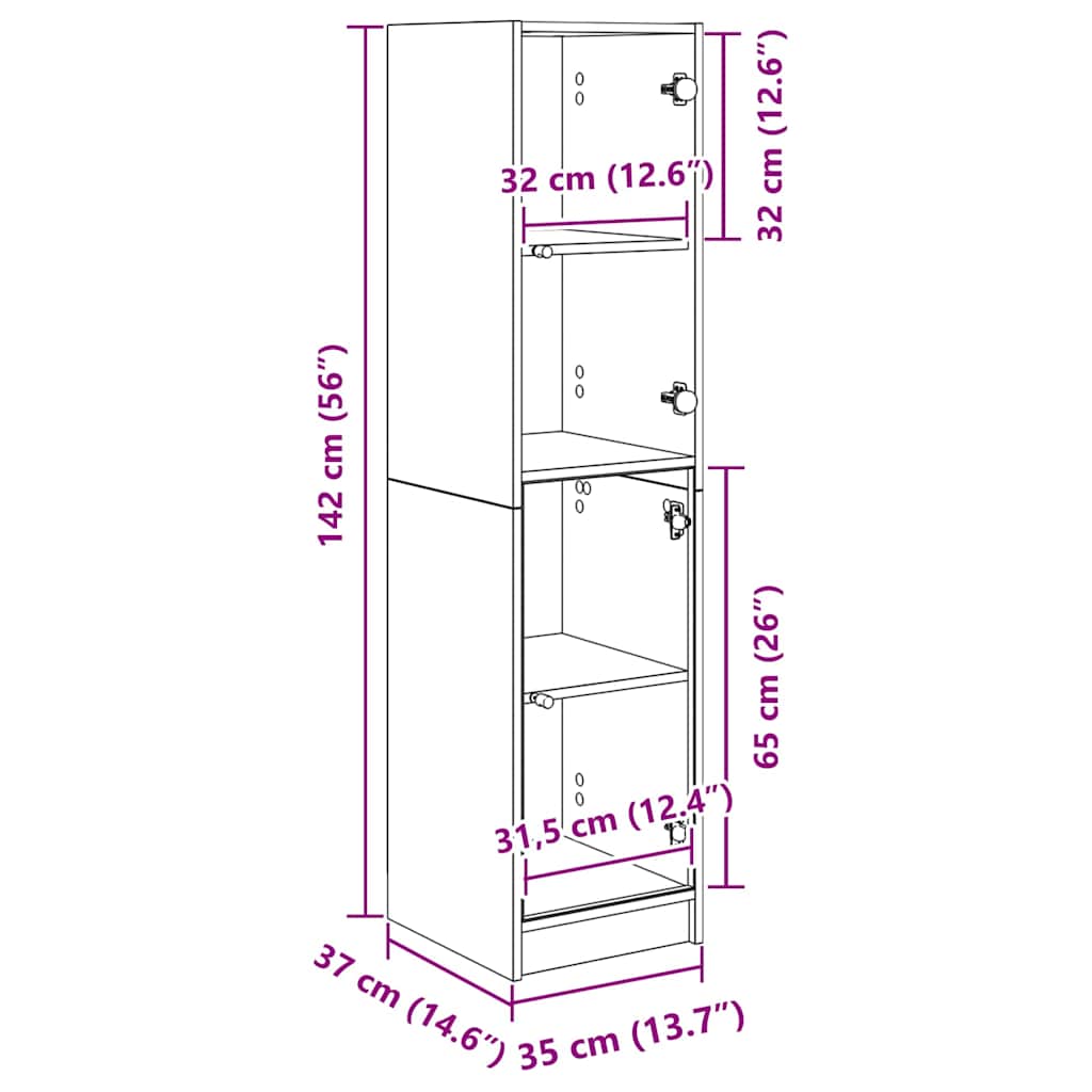 Highboard In Black Oak Look 35 X 37 X 142 Cm Engineered Wood