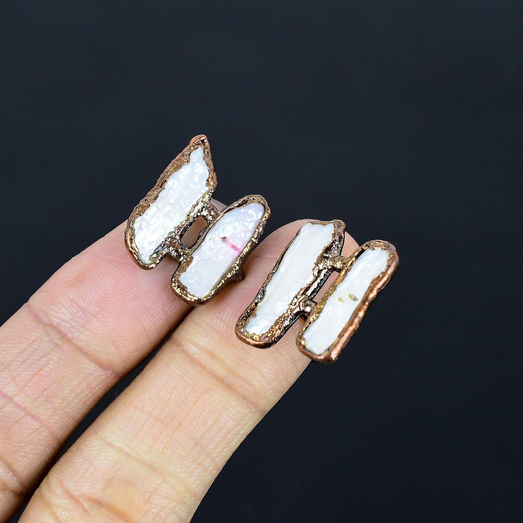 Mother Of Pearl Handmade Gemstone Ring, Copper Electroformed Ring Antique Jewelry, Adjustable Ring Engagement Gift