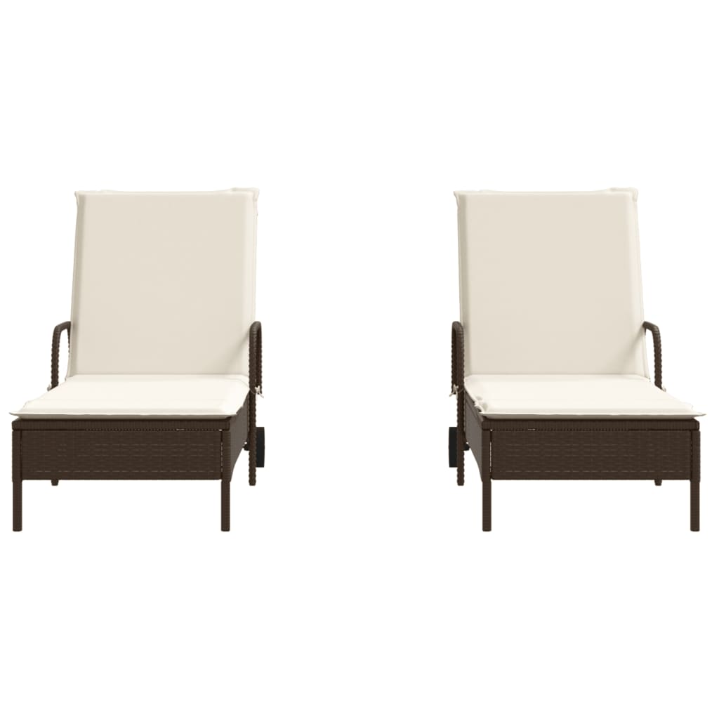 2 Piece Sun Lounger Set with Cushions Brown Poly Rattan