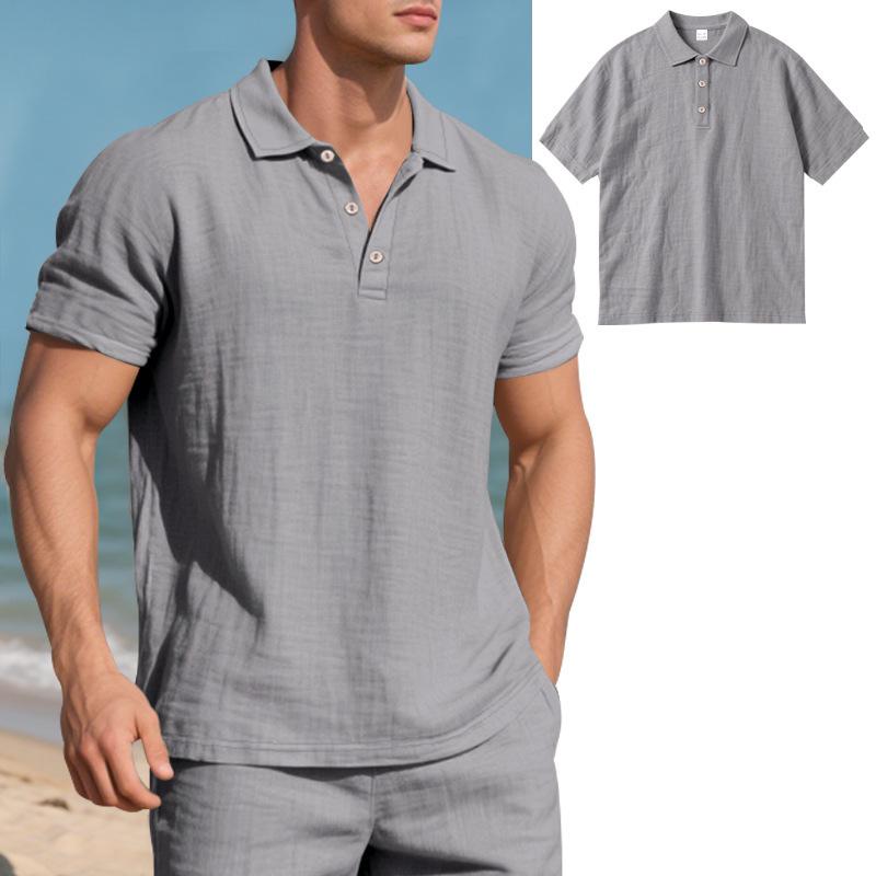 High-Quality Cotton Linen Short-Sleeved POLO Shirt Men Casual Loose Comfortable Shirt Summer Tees Button Turn-down Collar Tops