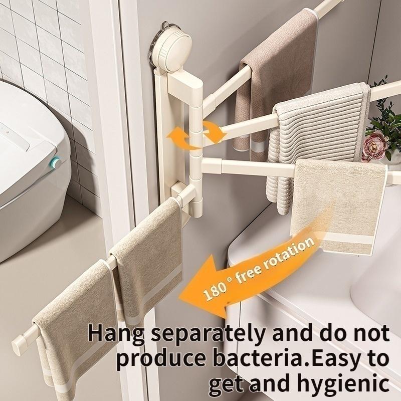 No Need To Drill Suction Rotating Towel Rack No Punching Toilet Towel Pole Folding Wall Hanging Bathroom Corner Storage Artifact