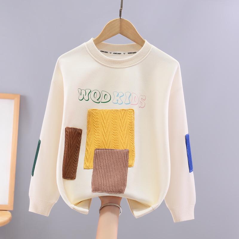 

Свитшот для мальчиков в стиле ретро пэчворк на флисовой подкладке - Толстовка с длинным рукавом для весны и осени. 120 cm