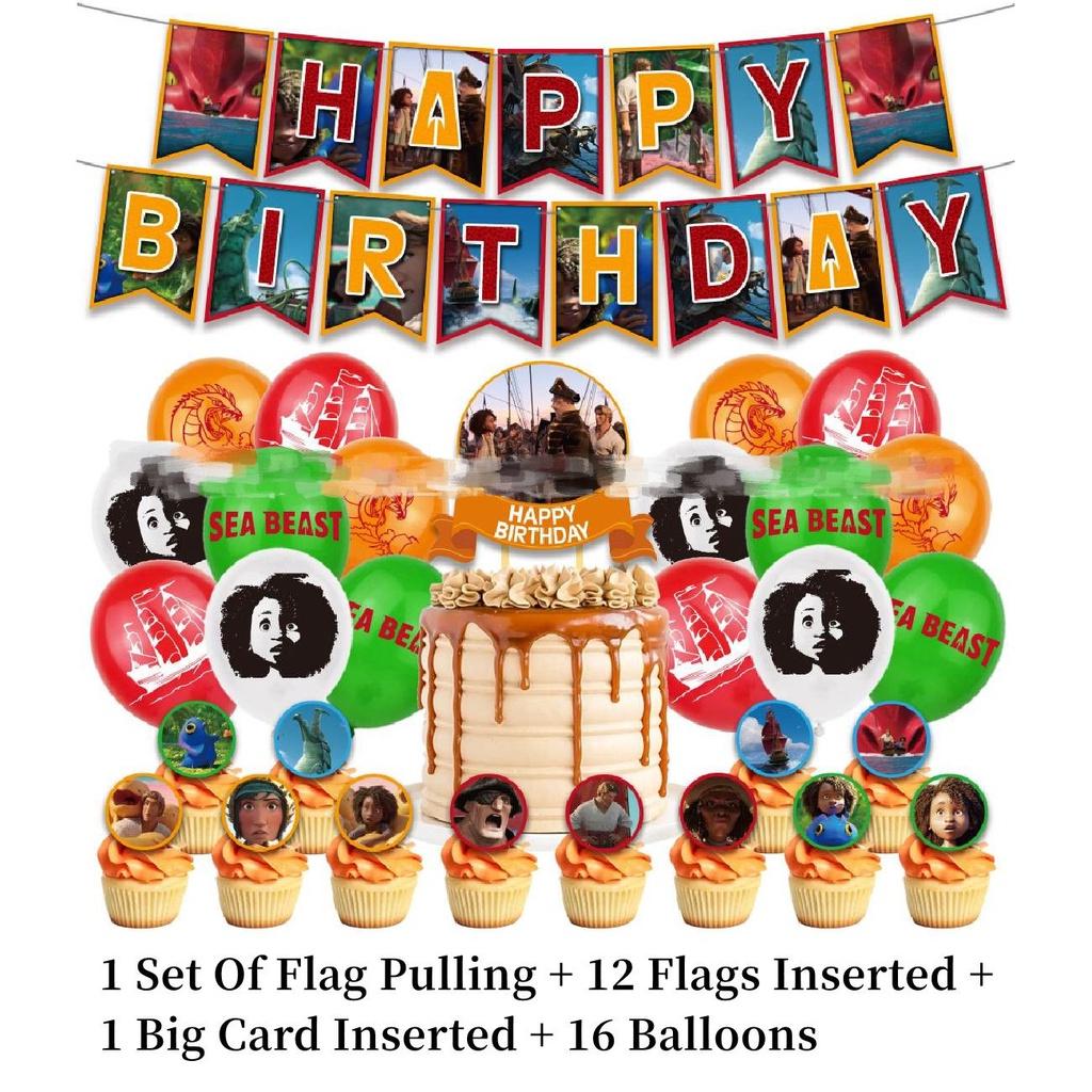 Das Seeungeheuer Geburtstagsparty Deko-Set mit Luftballons und Flaggen