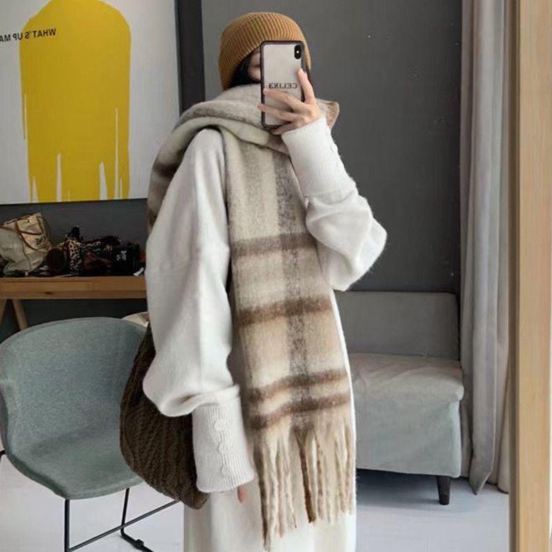 Women's Thick Plaid Circle Scarf - Warm, Versatile, College Style for Autumn and Winter