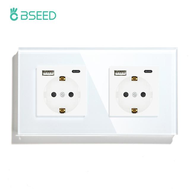 Bseed EU Russia Socket 16A 4 Colors Electric Wall Socket Tempered Glass Crystal Panel Electrical Outlet Home Improvement