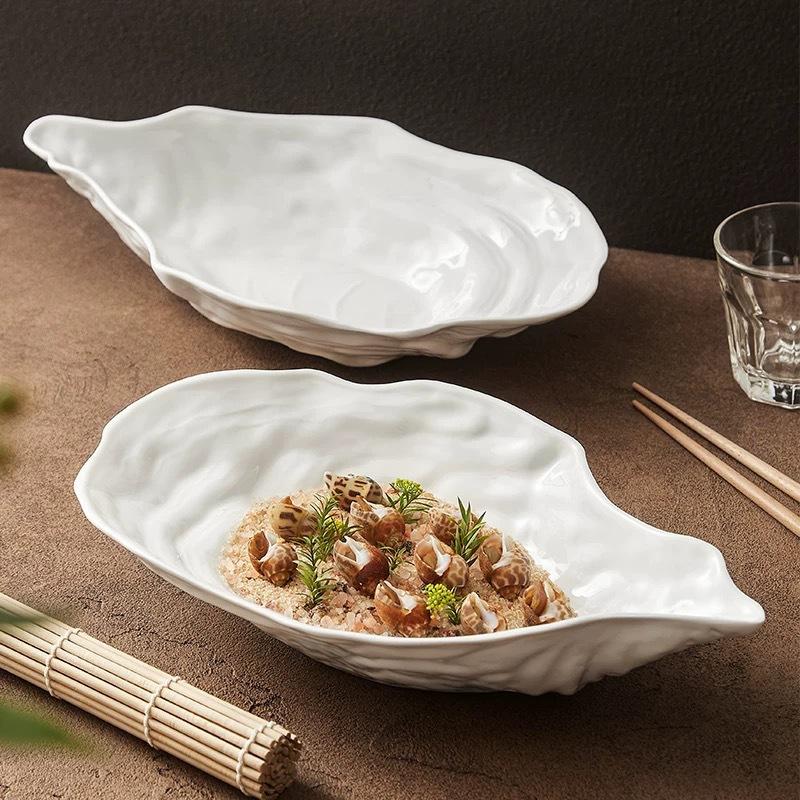 Solid Color Ceramic Oyster Plate, Tableware, Irregular Oyster Shell Salad Bowl, Restaurant Dish, El Seafood Sashimi Plate