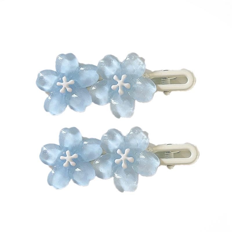 Blue Pink Cherry Blossom Hair Clip Women Sweet Ice Translucent Color Duckbill Clip Hair Accessories