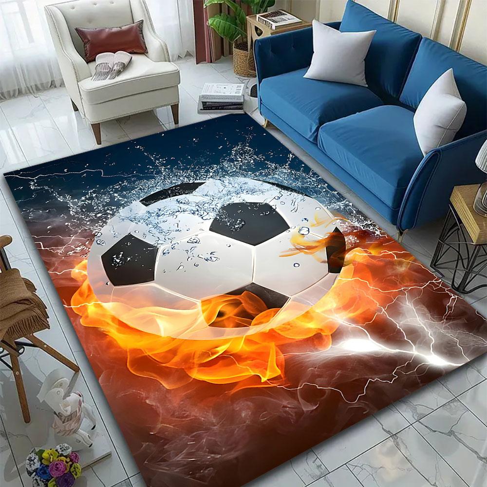 "Fiery Soccer Ball In Water Splash" Patterned Carpet, Suitable As a Non Slip Play Mat for the Living Room and Bedroom Sofa