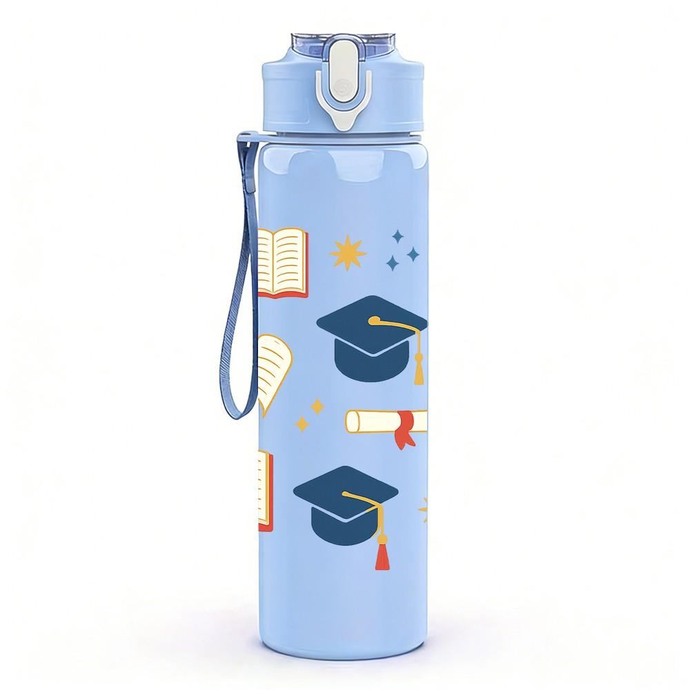 1PC Graduation Cap Diploma Book Pattern 750ml Color Plastic Sports Water Bottle Leakproof Flip Straw Lid Suitable for Sports Office Home Use