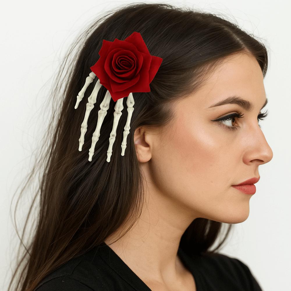 Skeleton Ghost Claw Hair Clip Flower Halloween Headwear Skeleton Hand Rose Hairpin  Children