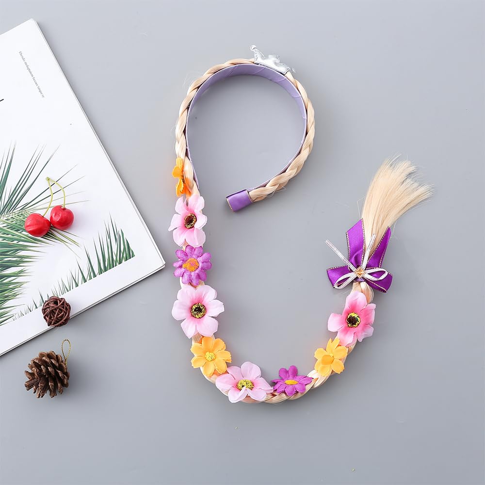 [DKJLSTORE] Prinzessinnen-Haarschmuck für Kinder, Rapunzel Perücken-Haarband, Haar-Accessoire, Blondes Haar, Geburtstags-Accessoire, Cosplay, Halloween, Weihnachten, Niedlich,