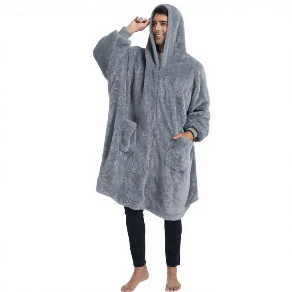 Wearable Blanket Hoodie Jackets for Men Full Zipper Oversized Hooded Blankets Coat Cozy Warm Fleece Blanket with Sleeves Men's Winter House Robes