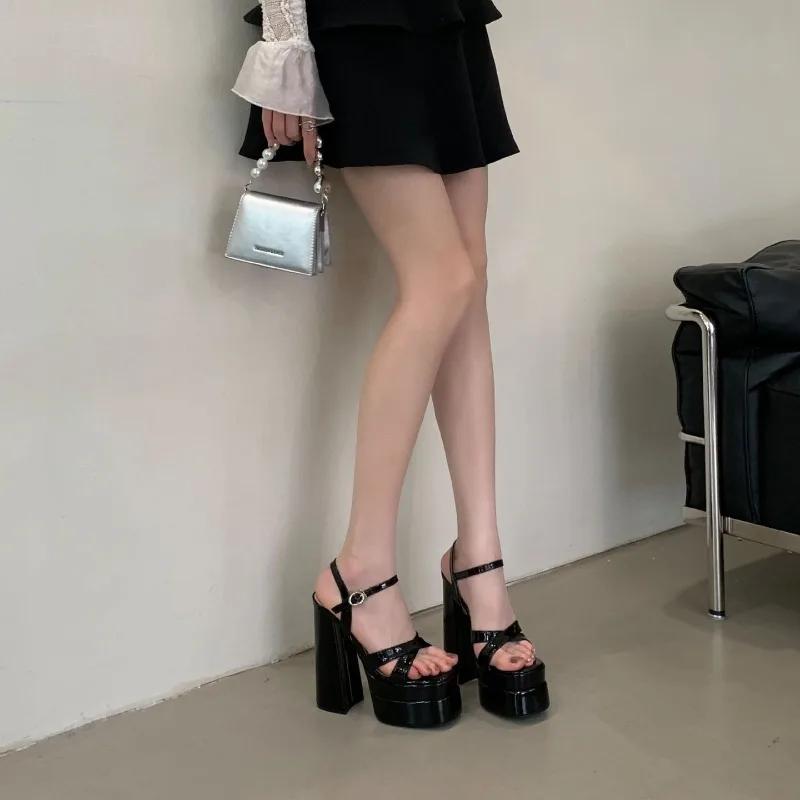 Fashion Star Style Fashion Double Platform Wedges Women Gladiator Sandals Summer 15cm Ultra High Heels Chunky Party Dress Shoes Sandals