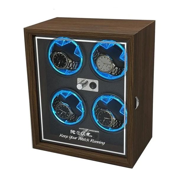 Watch Winder for Automatic Watches 6/4/3/2 Slots Watch Shaker Wooden Box Super Motor Blue LED Light Jewelry Store Display Box
