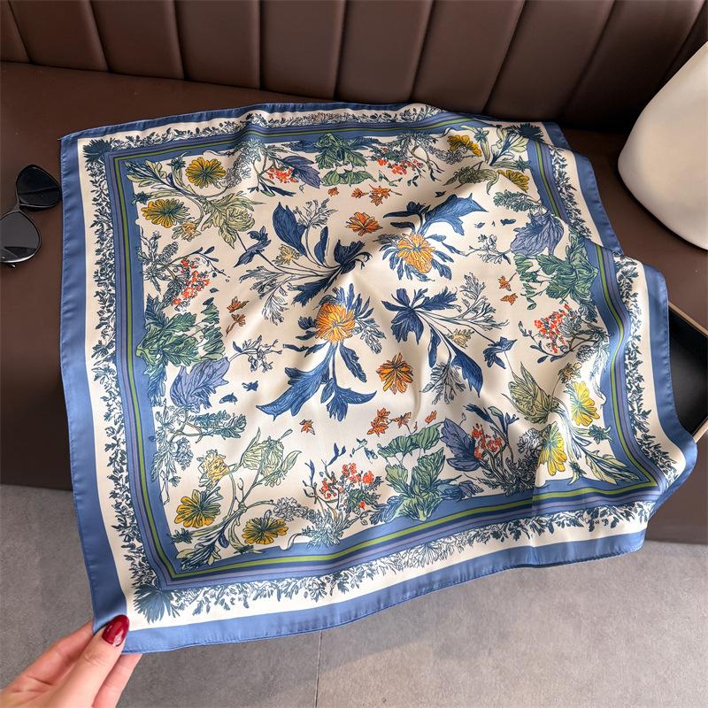 New Fashion Luxury 70Cm Square Women Silk Scarf Floral Print Designer Scarves Shawl Bandana Hijab Neckerchief