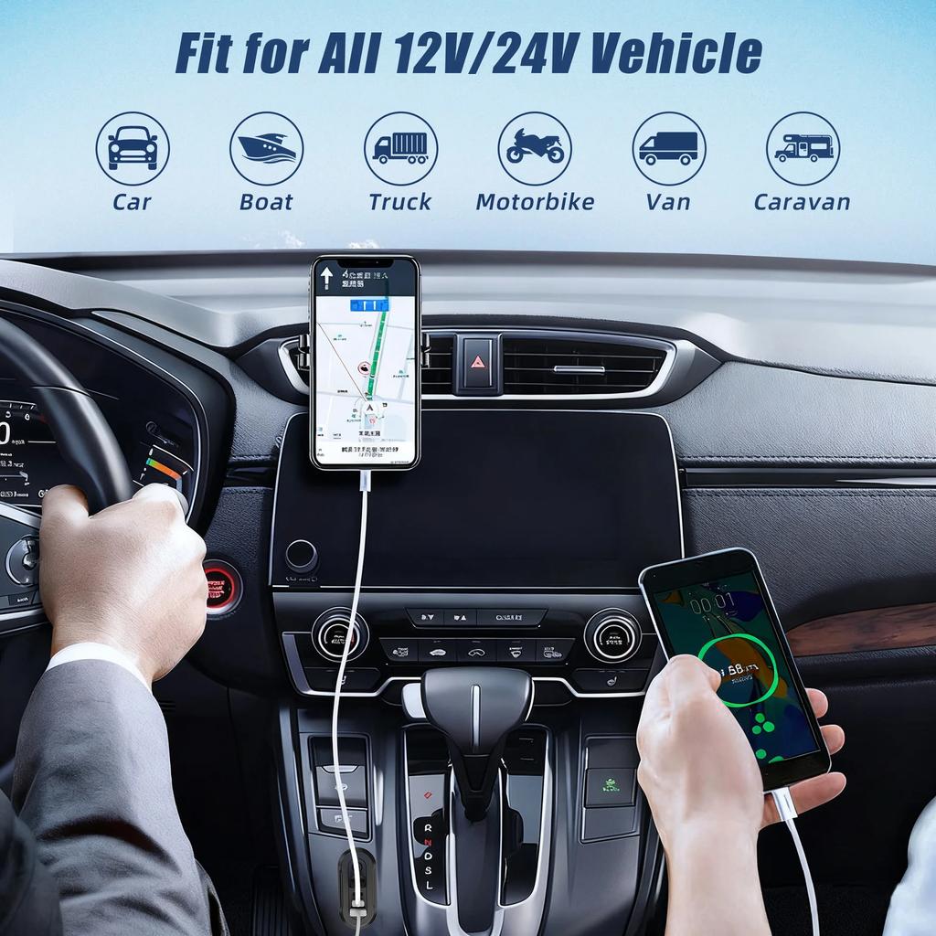 3-Ports USB Charger Socket Dual 18W QC3.0 & 36W PD3.0 12/24V Car Bus Boats Vehicle Universal Waterproof Charger Power Adapter
