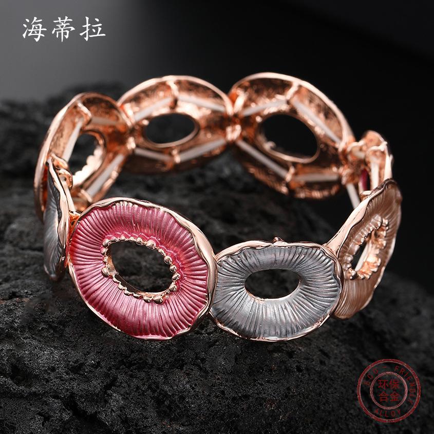 Neues buntes rundes Donut-Legierungsarmband, handbemaltes öliges hohles rundes Damenarmband