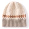 Women's 100% Pure Cashmere Color Block Knitted Hat with Ear Protection - New Fashion, Warm & Cozy