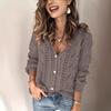 Elegantní dámský pletený kardigan s háčkovaným V-výstřihem – Všestranný jednobarevný podzimní/zimní svetr