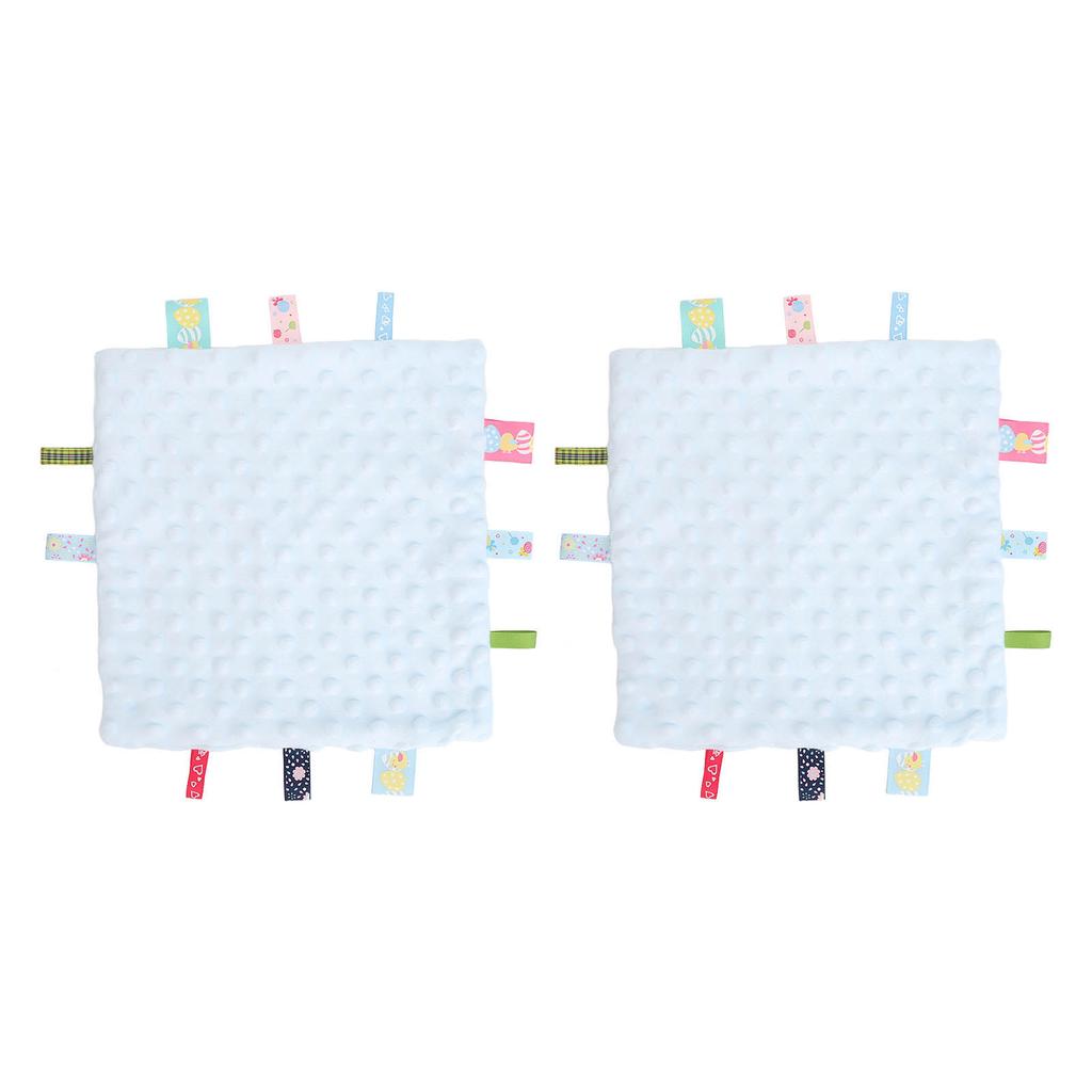 2 Stück Baby-Anhänger Sicherheitsdecke Reine Baumwolle 3D-Partikel Sensorische Entwicklung Baby-Komfortdecke mit bunten Anhängern Blau