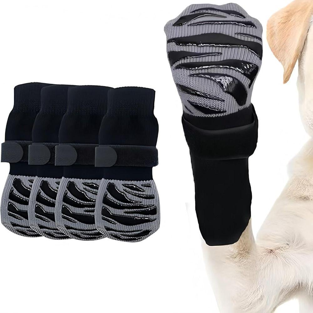 4-Pack Waterproof Dog Paw Protectors Strong Grip Adjustable Paw Protection Socks Reusable With Straps Pet Paw Protector Indoor