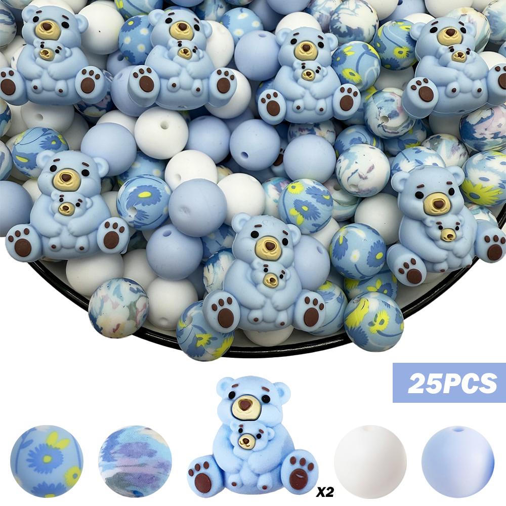 25/32/44PCS parent-child bear silicone bead set, perfect for DIY handmade crafts such as keychains, necklaces, bracelets, etc