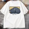 Funny Cat Sleeping T Shirt Nyap Time Tees Men Casual Crewneck Cotton T-shirt Casual Breathable Loose T-shirt Couple Tops
