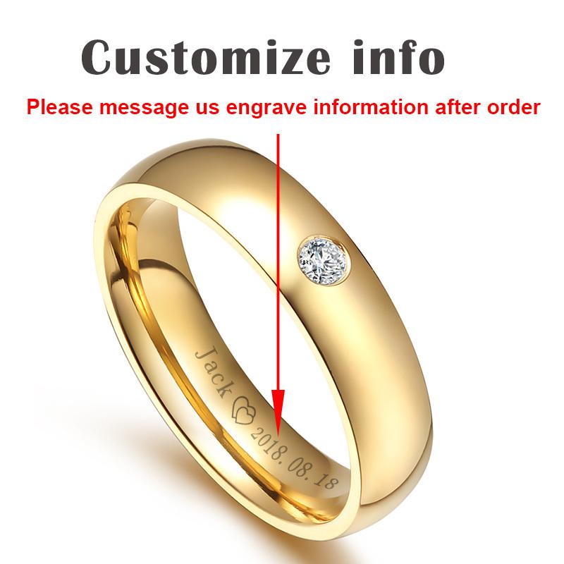Vnox Wholesale Classic Wedding Rings for Women Men Gold Color Stainless Steel Couple Band Anniversary Personalized Name